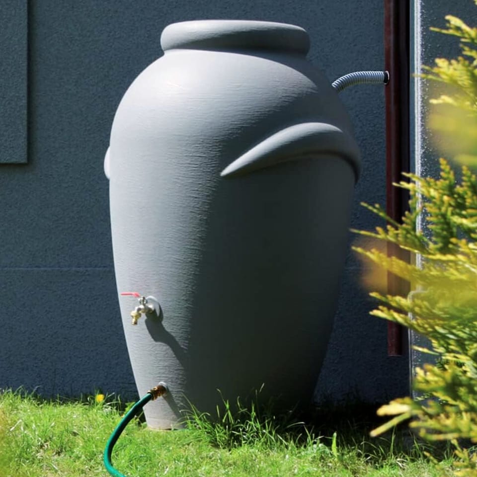 image 1 of Water Butt Kit with Tap, Diverter & Bio Cleaner –  Rainwater Collector for Garden, Balcony & Terrace – Durable Plastic Water Storage Tank | Black | 210L