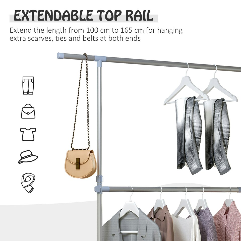 image 1 of HOMCOM Garment Rail Adjustable Portable Clothes Hanging Stand Rack Wheels