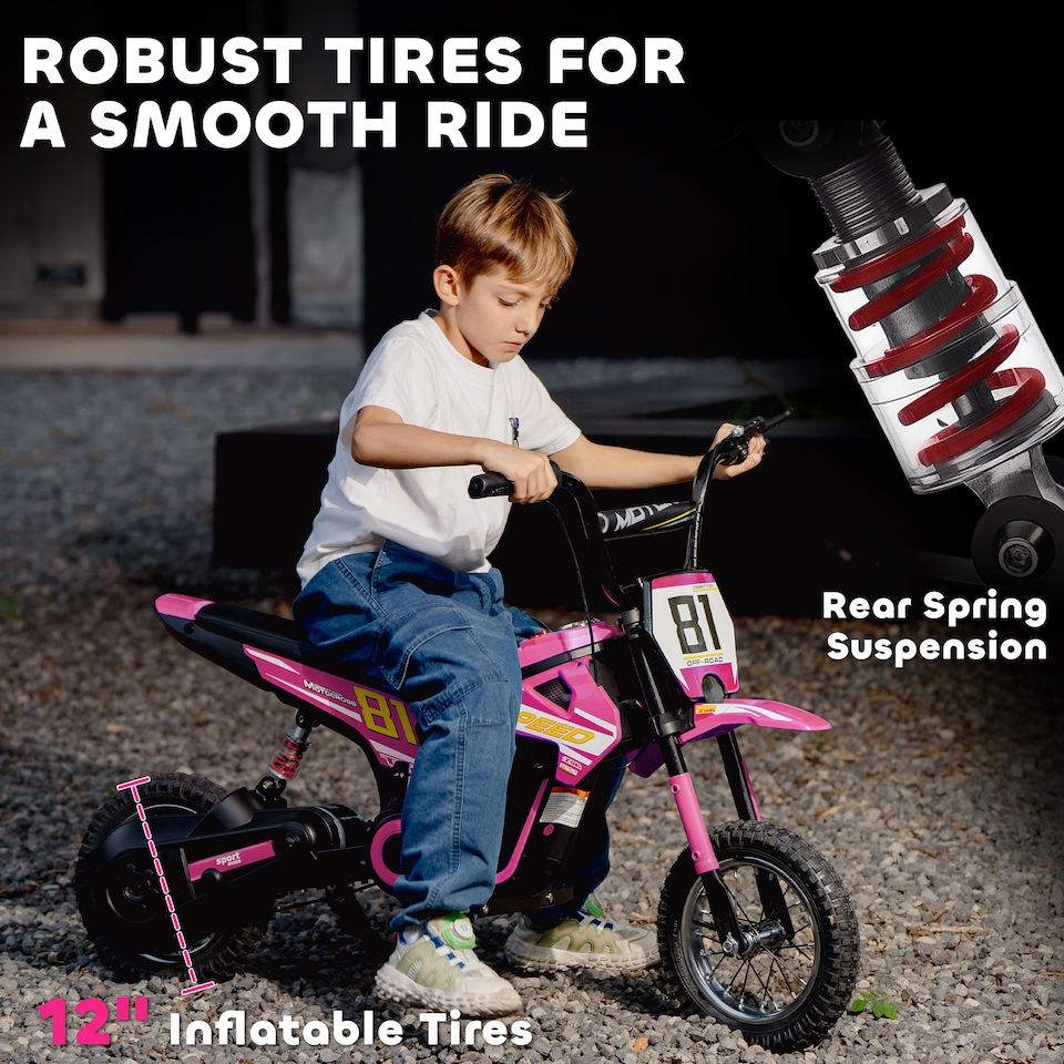 image 1 of AIYAPLAY 24V Battery Powered Ride On Motorcycle with Rear Suspension, Pink