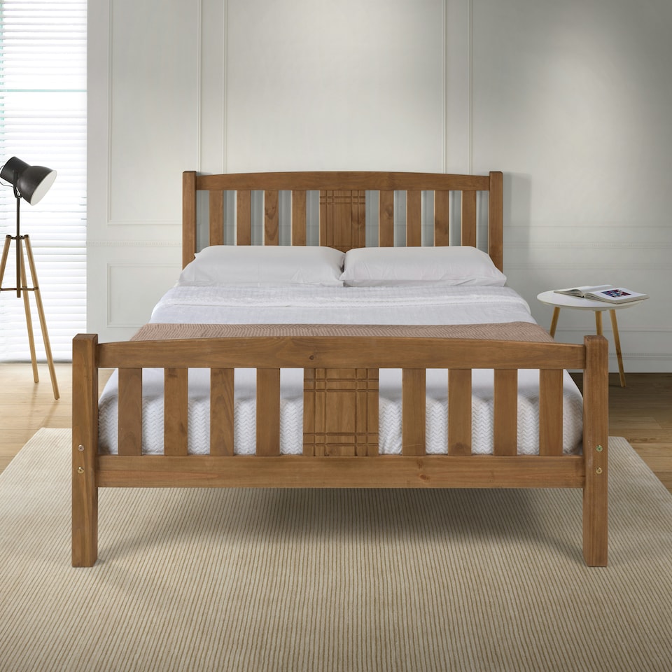 image 1 of 4ft6 Double Antique honey pine,wood,wooden,solid slatts,bed frame.