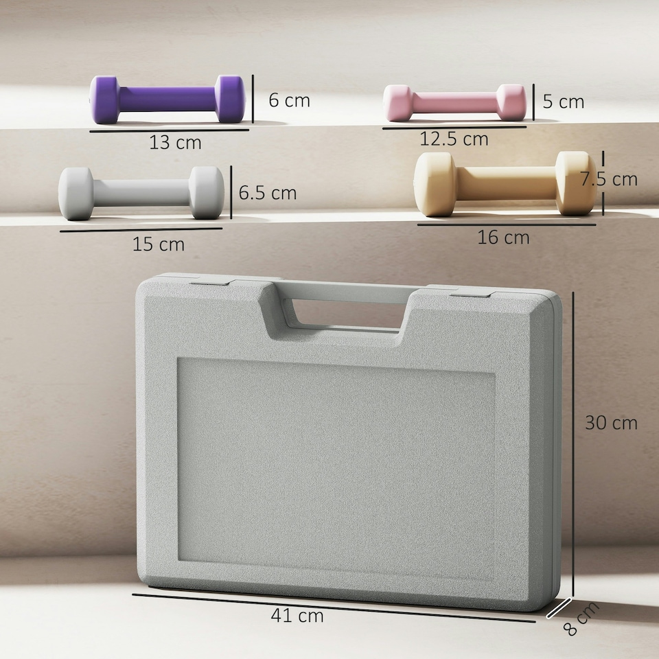 image 1 of HOMCOM 10kg Dumbbell Weights Set with Carry Case, Pink, Purple, Grey, Brown