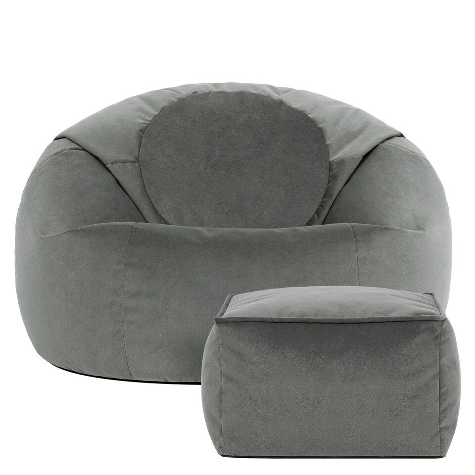 image 1 of icon Kingston Classic  Velvet Bean Bag Chair and Square Footstool Velvet, Charcoal
