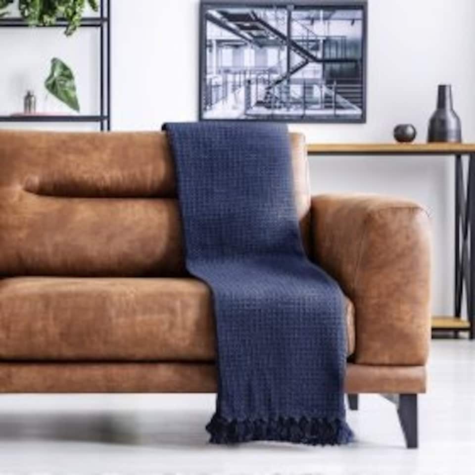image 1 of Waffle Collection Recycled Cotton Throw in Navy (50" x 60")