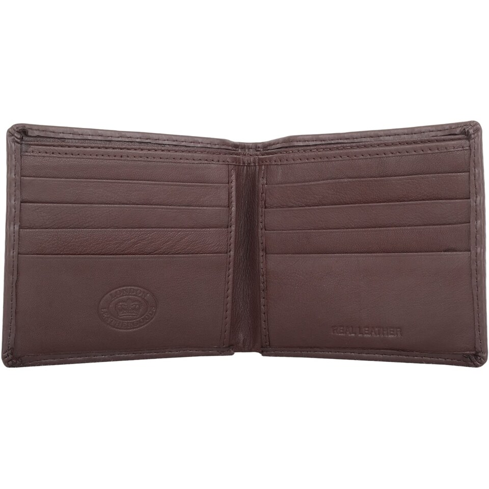image 1 of London Leathergoods Mens Genuine Leather Diagonal Stitch Bi Fold Money Holder Wallet | Brown | Dark Brown