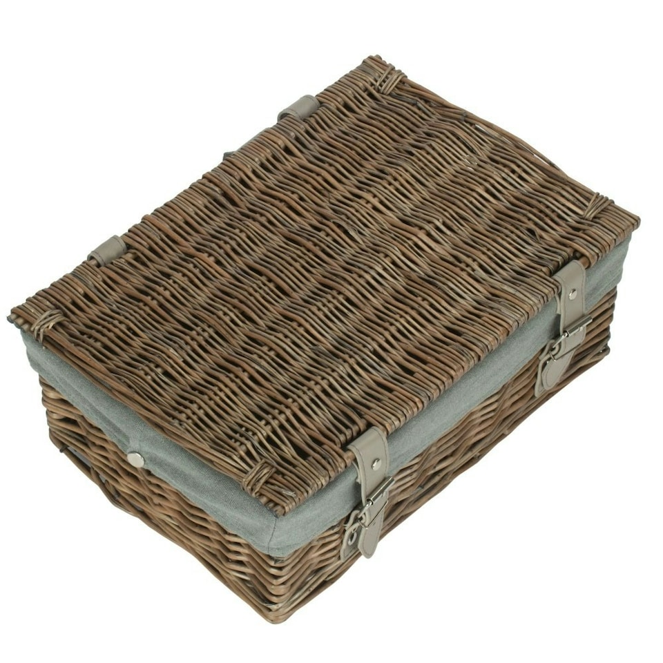 image 1 of 35cm Antique Wash Wicker Picnic Basket with Lining Grey | Grey | One Size