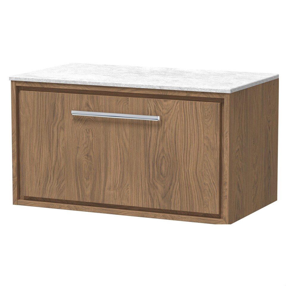 image 1 of Balterley Longnor 1 Drawer Wall Hung Vanity Unit with White Marble Worktop, Antique Oak, 800mm