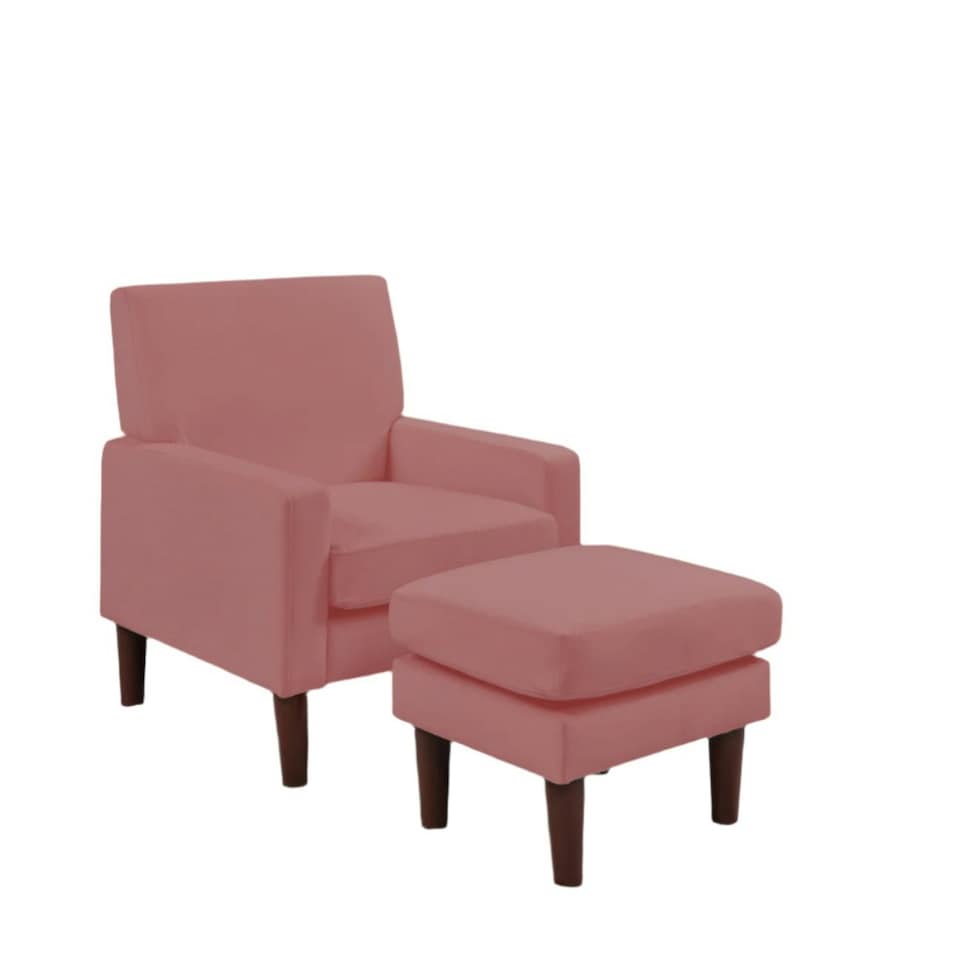 image 1 of Plush Velvet Chair With Footstool In Dark Pink