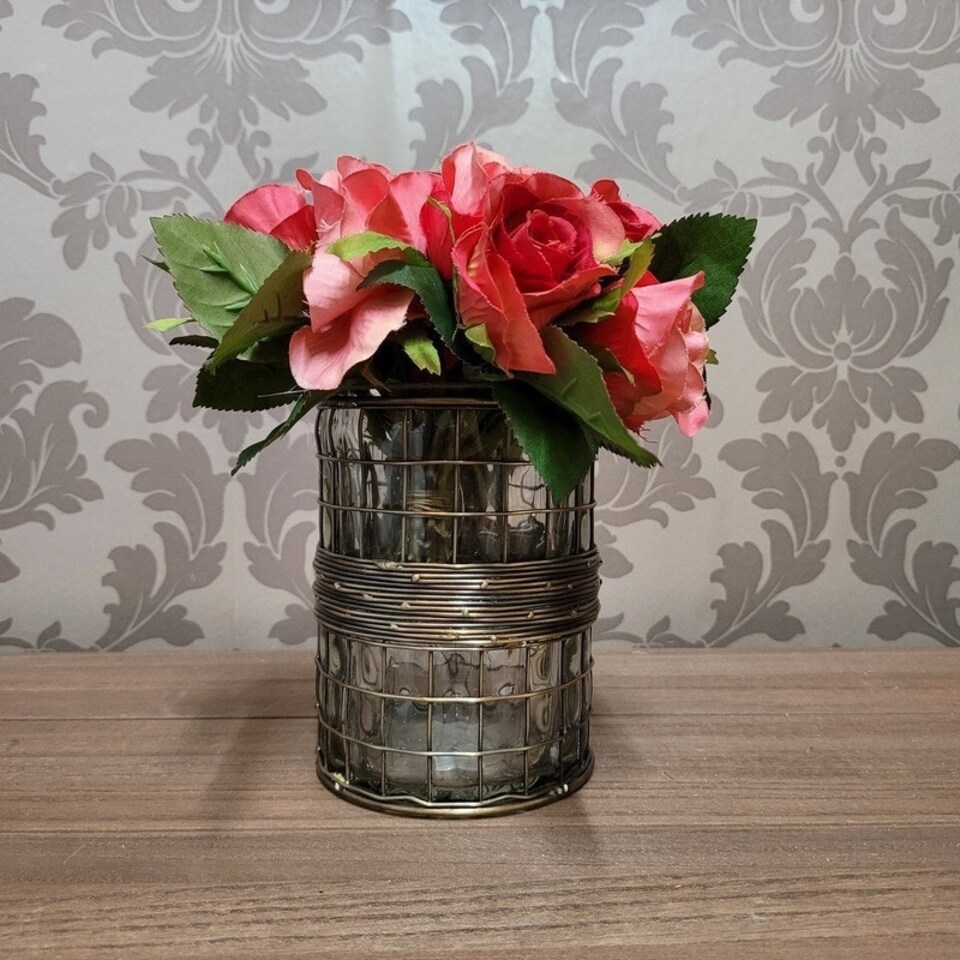 image 1 of Candle Holder - Glass/Metal Frame - L10 x W10 x H15 cm Clear