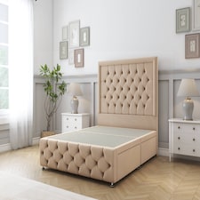 Sloomy Vienna Pebble Plush Divan Bed Base 4 Drawers With 54 Inch Floor Standing Headboard & 12 Inch Matching Footboard | Brown | Pebble | Double | 1