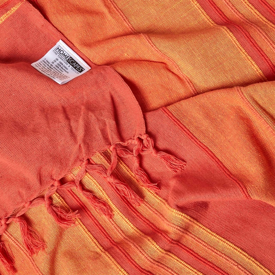 image 1 of Homescapes Cotton Morocco Striped Terracotta Throw - 225 x 255 cm | Orange