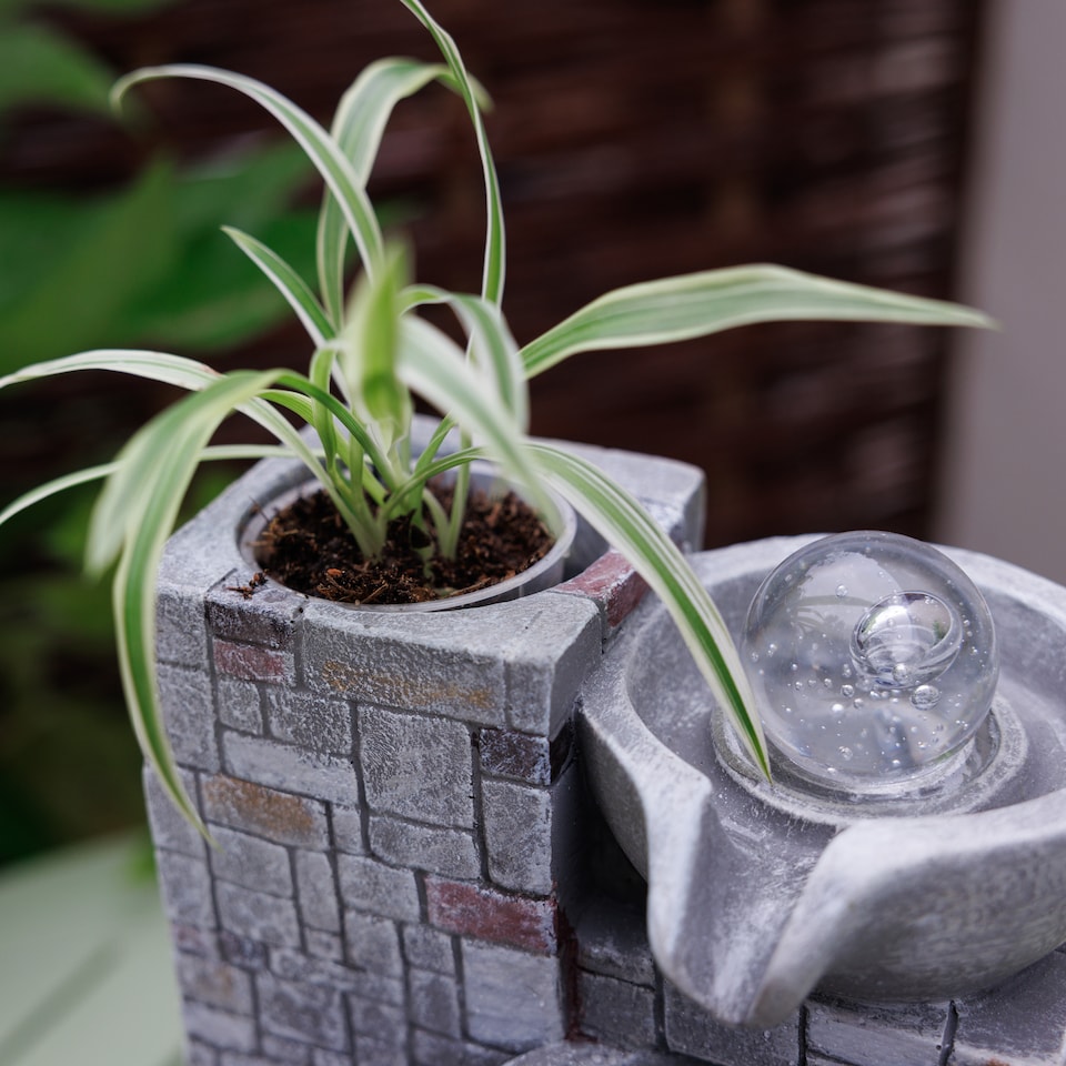 image 1 of Rustic Cascading Bowls Tabletop Water Feature With Sphere & LED Lights
