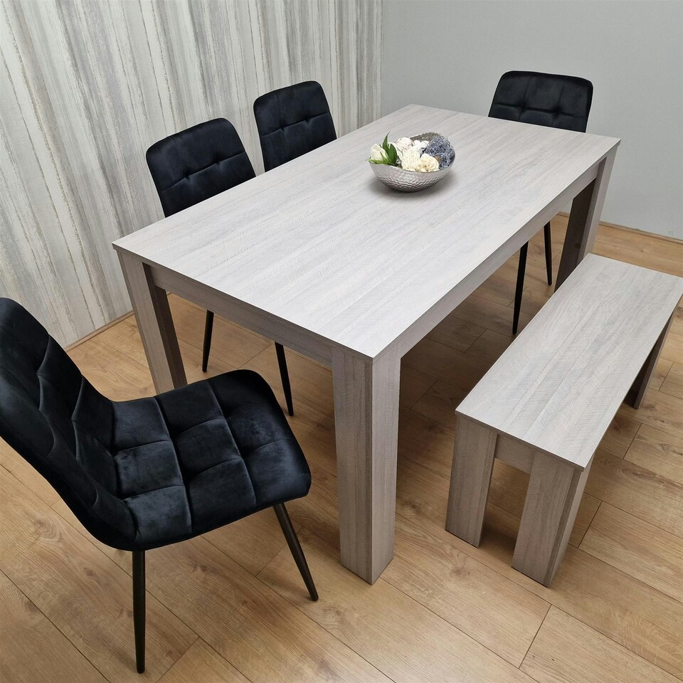 image 1 of Dining Table Set with 4 Chairs Dining Room, Kitchen table set of 4, and Bench Grey