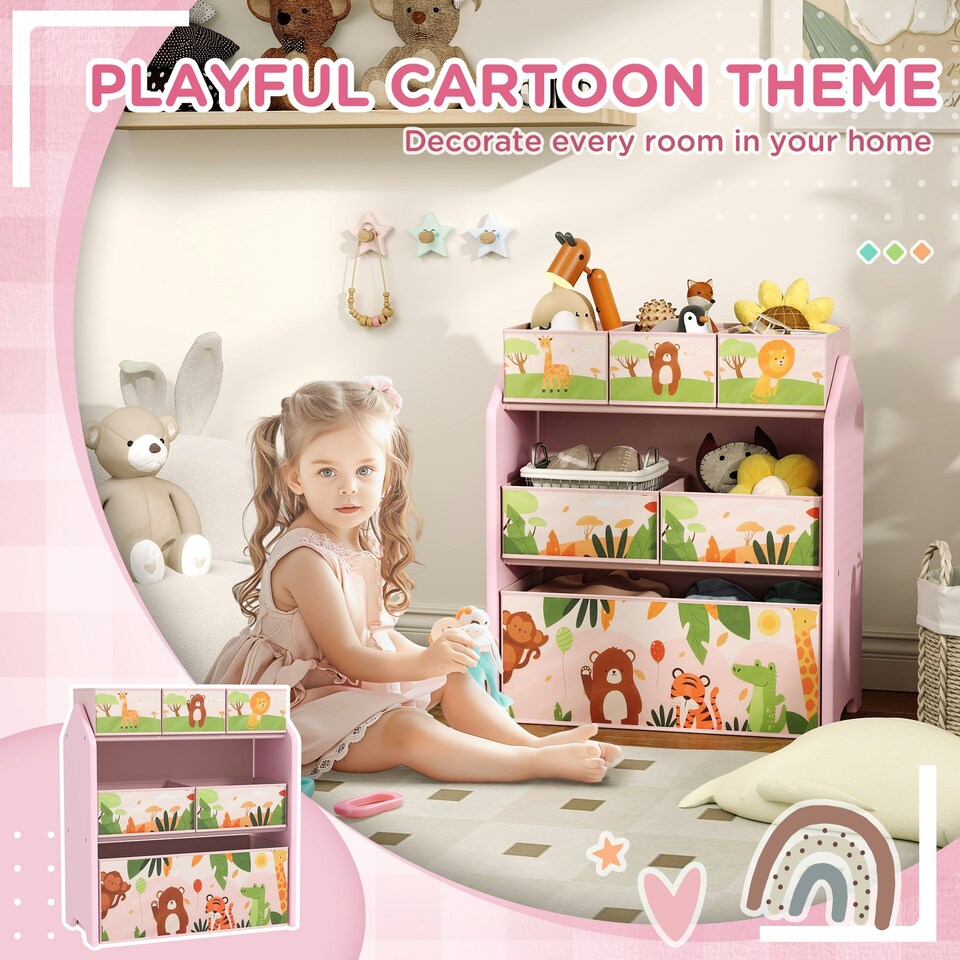 image 1 of AIYAPLAY Kids Toy Storage Unit with 6 Storage Boxes for Playroom, Pink