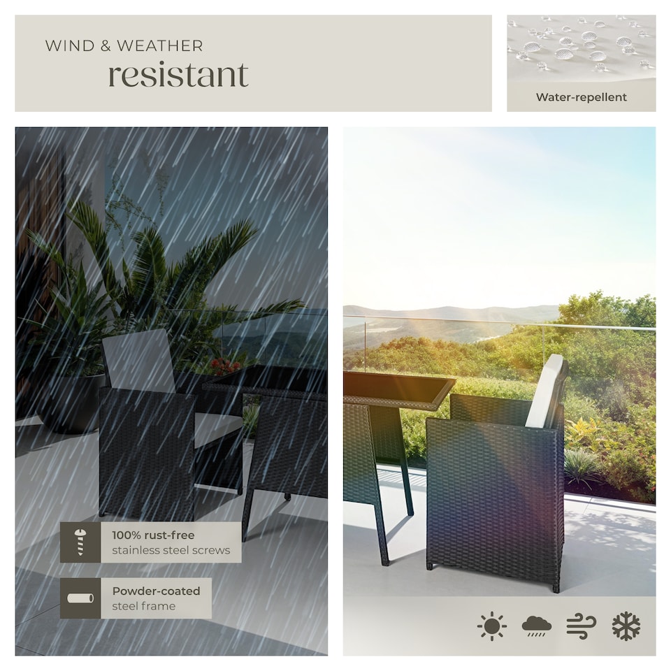 image 1 of Garden Furniture Set Lausanne - 2 chairs, 1 table, bistro set, weather resistant | Black | black | 52,50 x 56 x 88 cm | 1