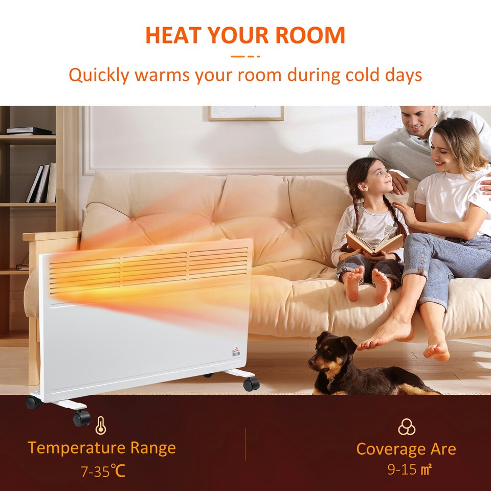 image 1 of HOMCOM Convector Radiator Heater w/ Adjustable Thermostat Safety Cut-Off, Black