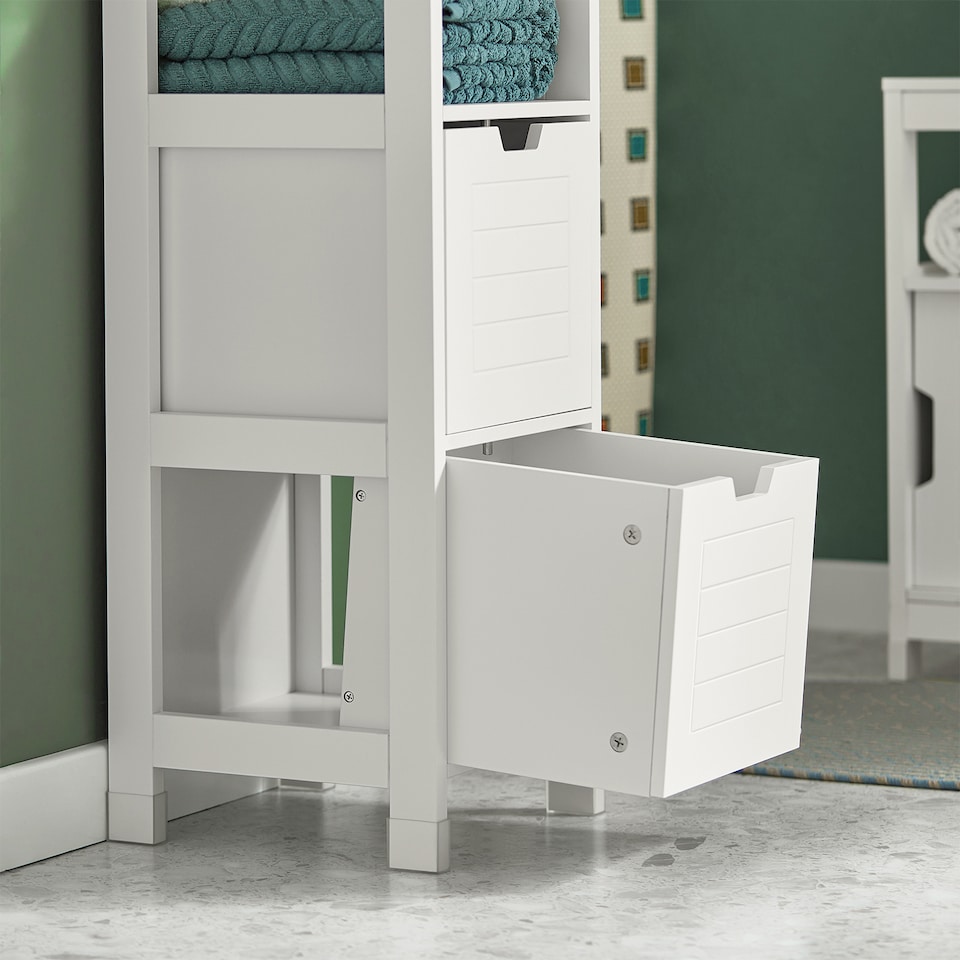 image 1 of SoBuy FRG127-W,Narrow Bathroom Cabinet with 2 Drawers and 1 Shelf | White | White