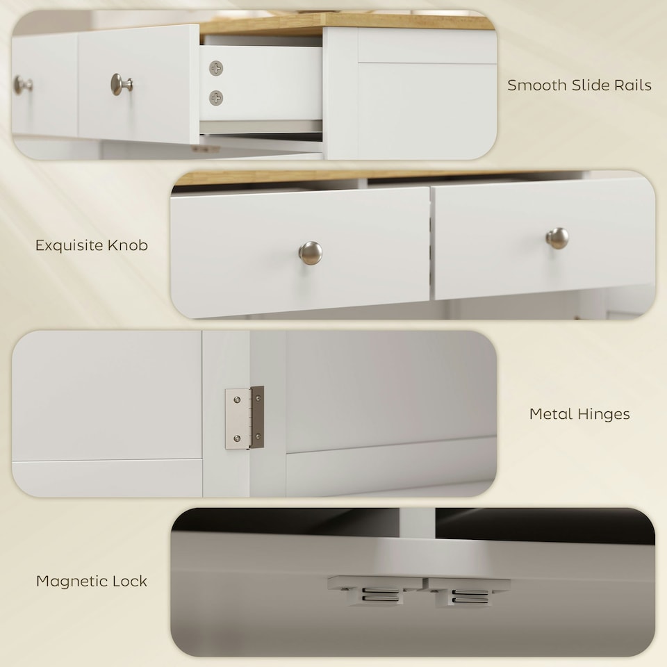 image 1 of HOMCOM Rubber Wood Top Kitchen Cupboard Side Cabinet Island w/Adjustable Shelf