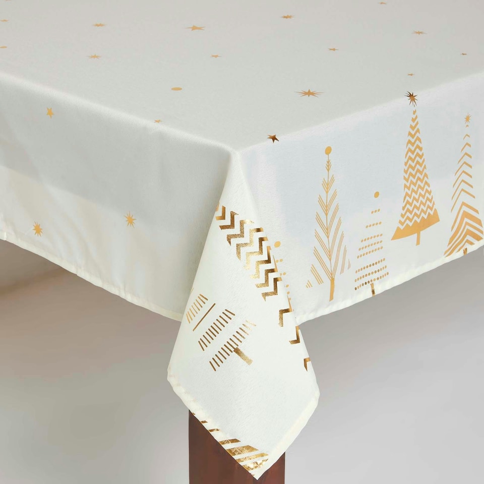 image 1 of Homescapes Gold Tree Christmas Table Cloth - 132 x 178 cm Gold