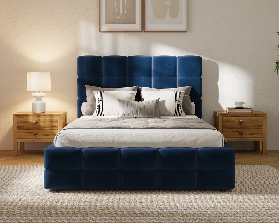 image 1 of Ezysleep Windsor Soft Touch Velvet Upholstered Gas Lift Ottoman Bed Frame | Blue | Navy