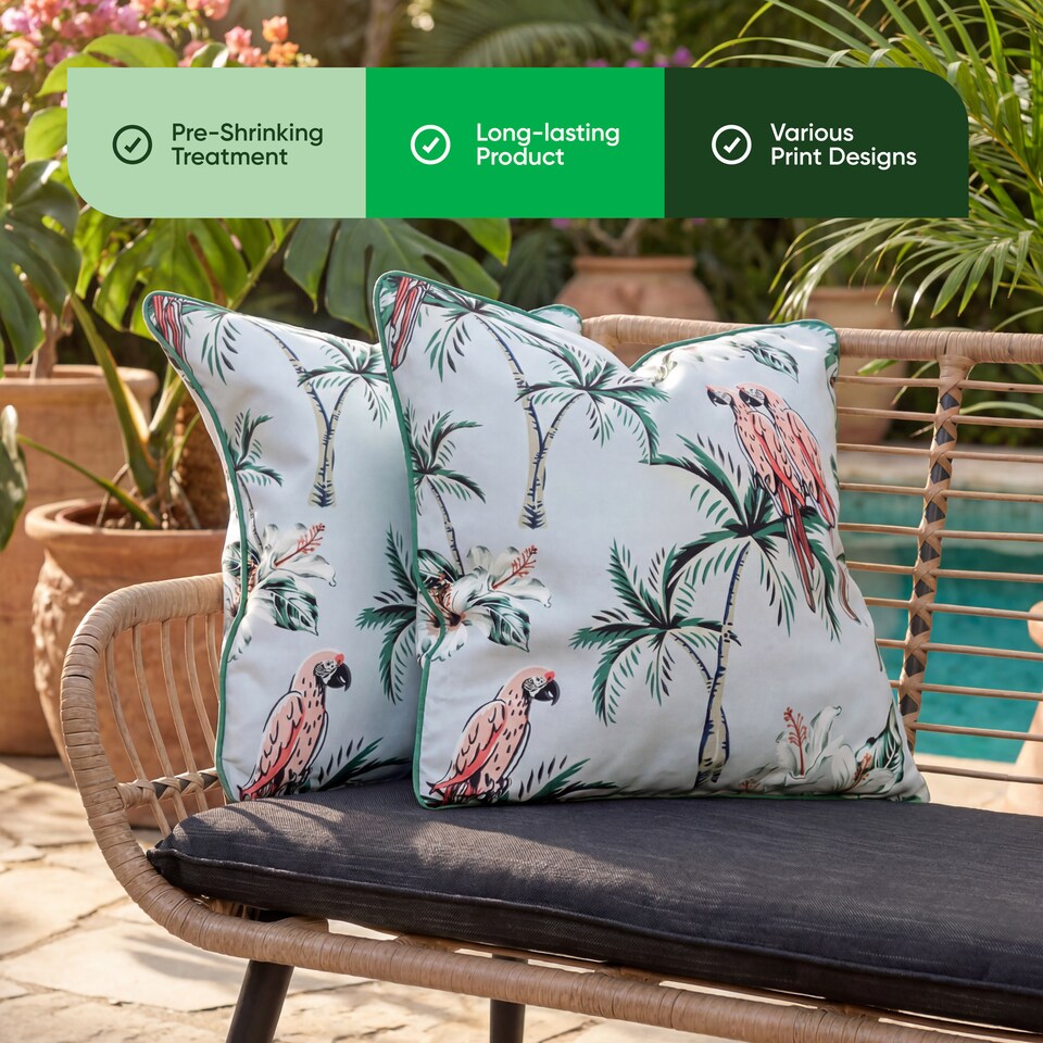 image 1 of Gardenwize Pink Parrot Scatter Cushions Outdoor (Pair