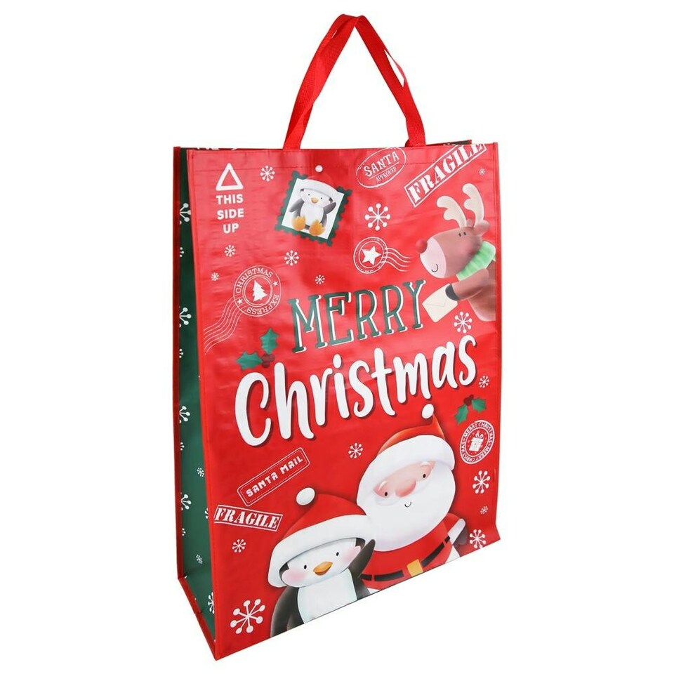 image 1 of Fragile Christmas Present Jumbo PP Woven Gift Bag