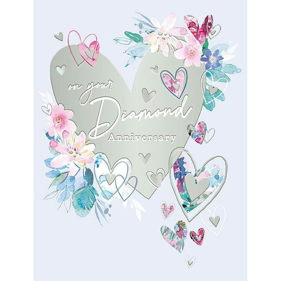 Words 'n' Wishes Diamond Anniversary Card, Flowers and Heart 60 years Floral Celebrations, Multi-Coloured, 21.6 x 16.5