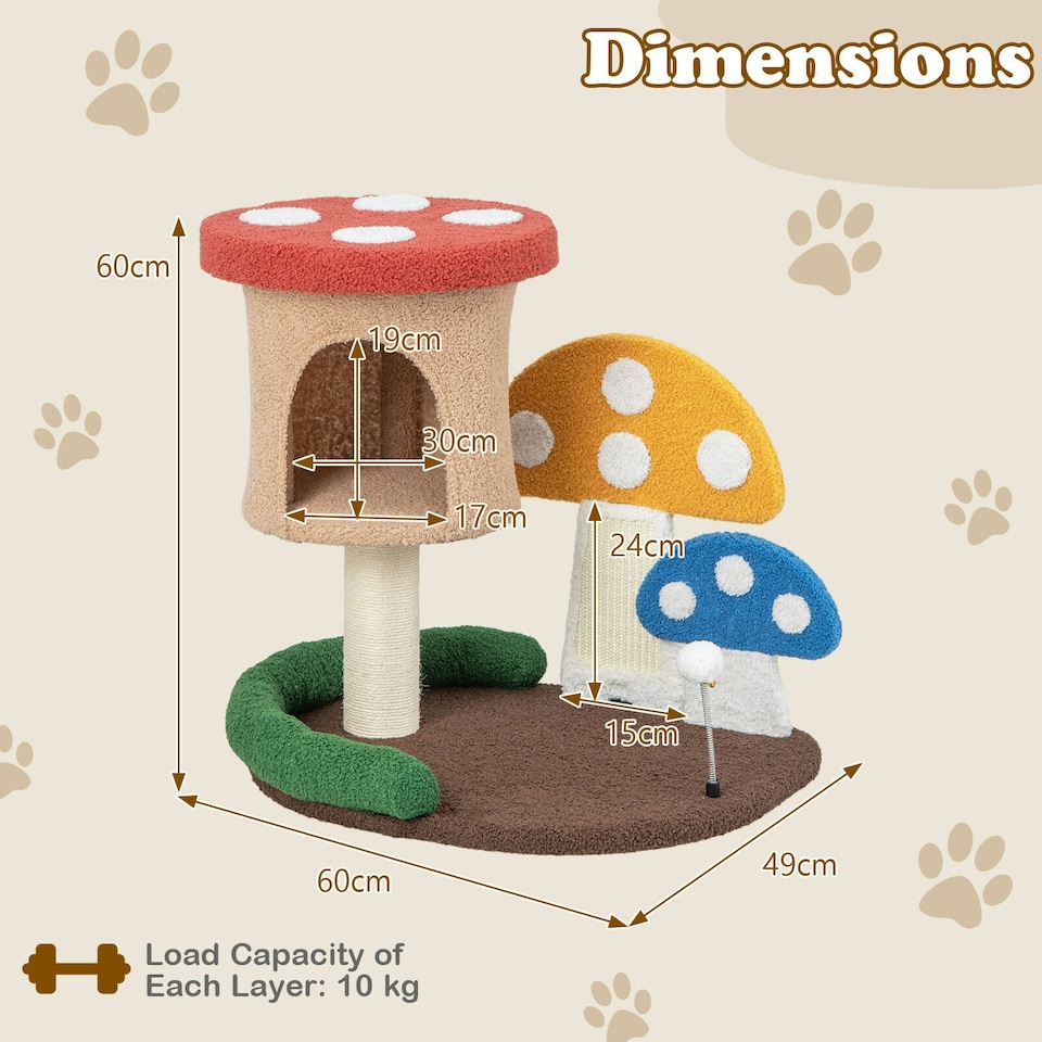 image 1 of COSTWAY Mushroom Cat Tree 4-In-1 Wooden Cat Activity Center