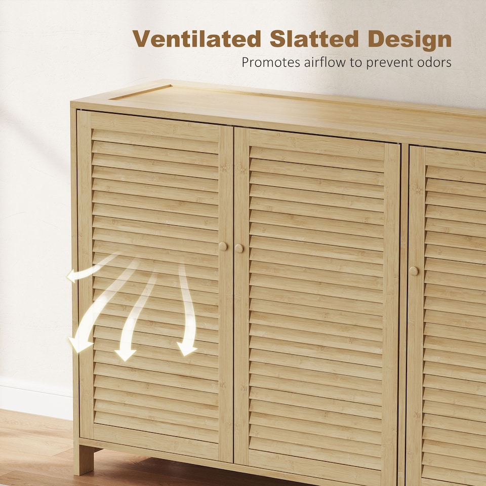 image 1 of HOMCOM Bamboo Shoe Cabinet with Louvered Doors 18 Pairs Shoe Storage Cabinet | Brown | Natural wood finish | 120 x 35 x 80 cm