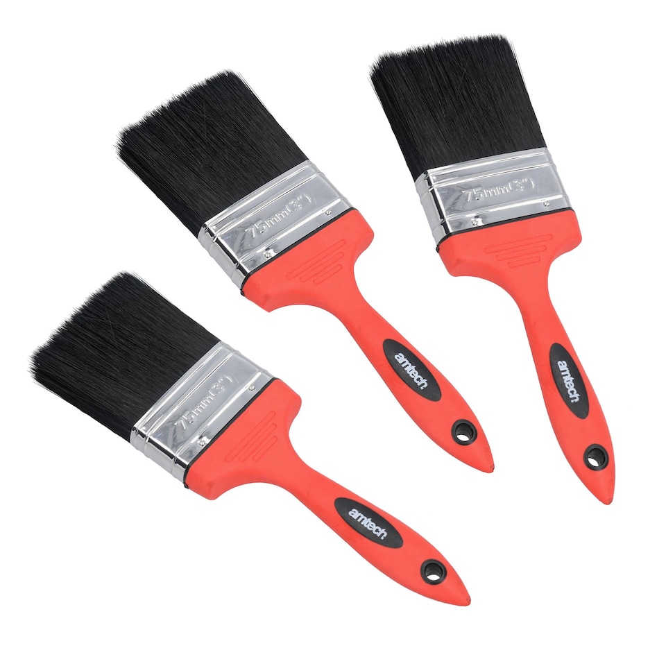 image 1 of 3” 75mm Paint Brush No Bristle Loss with Soft Grip Handle Painting Decorating 3pk