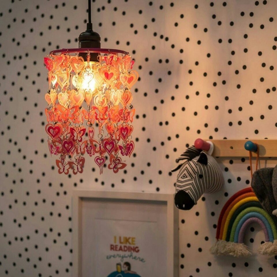 image 1 of ValueLights Kids Shades Plastic Gloss Pink Tiered Ceiling Pendant Droplets Shade