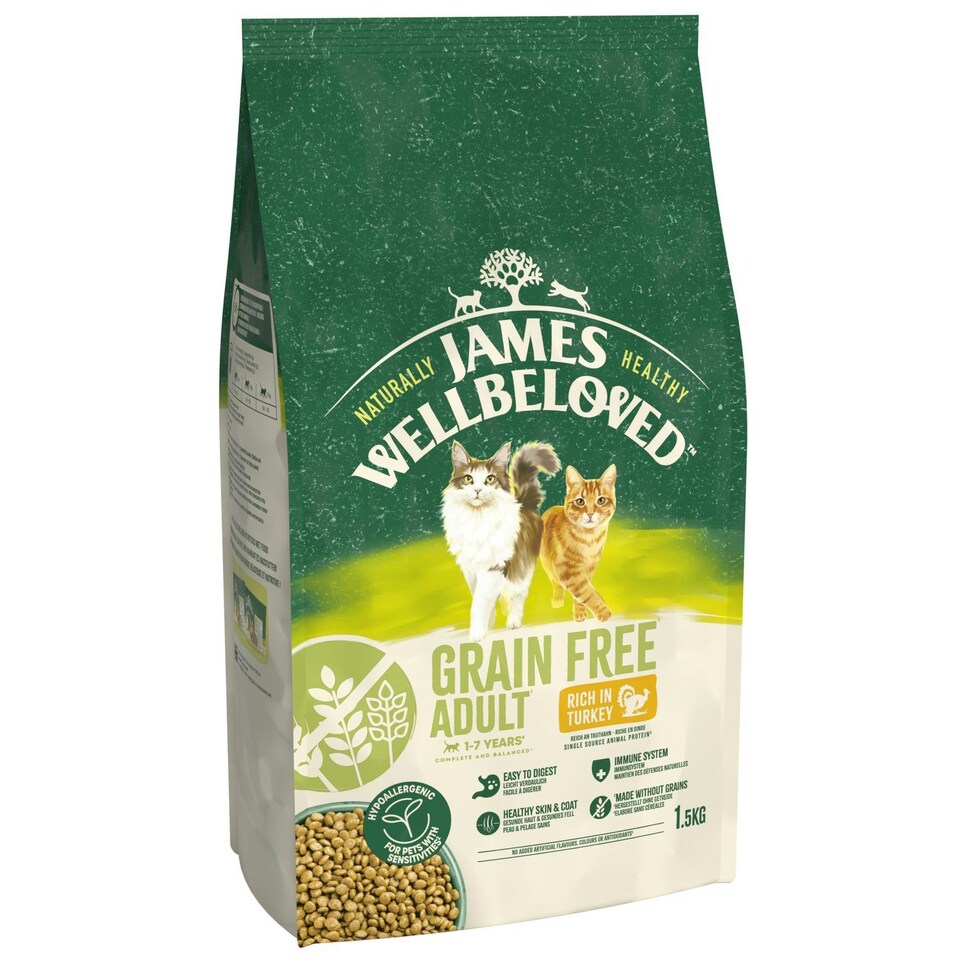 image 1 of James Wellbeloved Grain Free 1-7 Years Adult Dry Cat Food Rich in Turkey 4.5kg