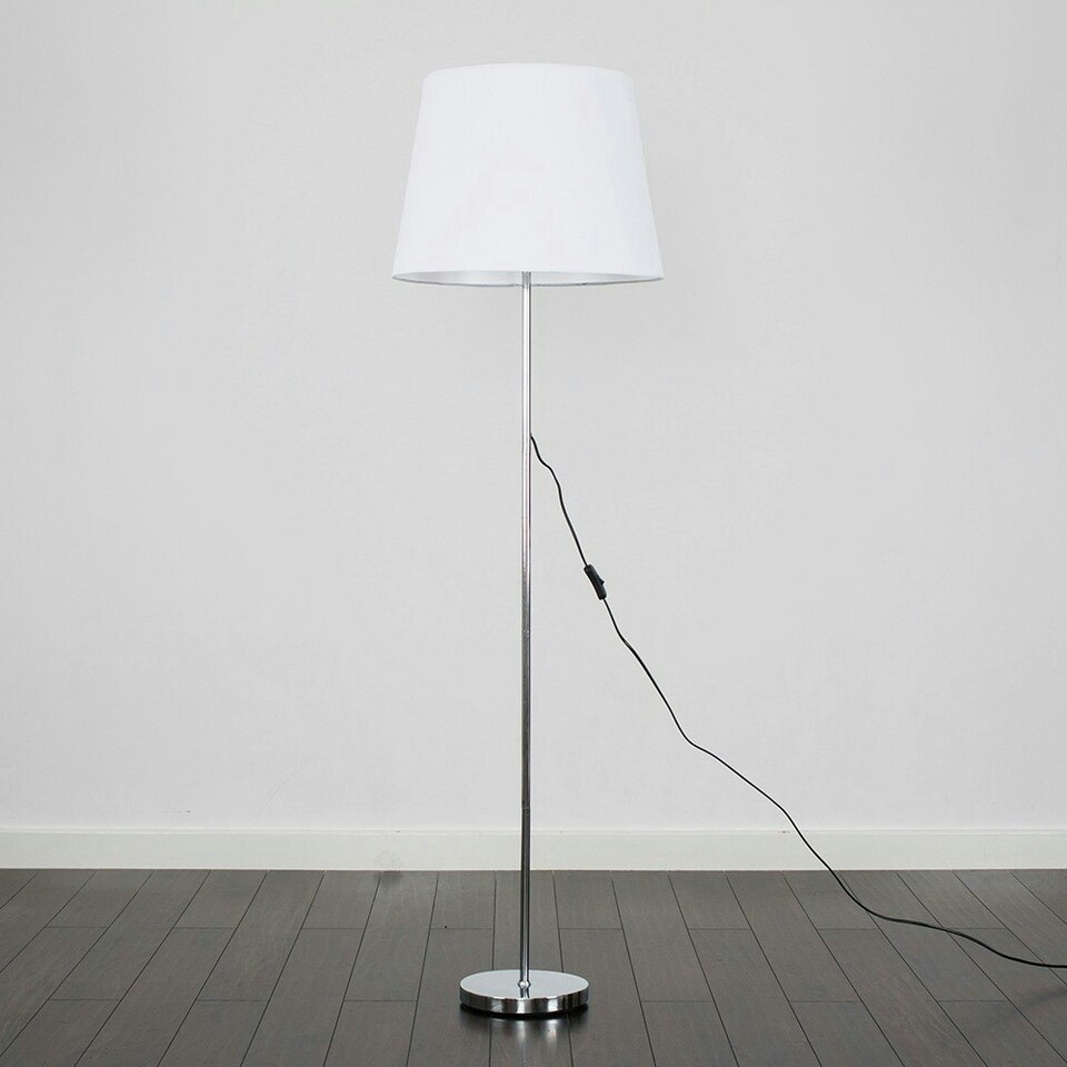 image 1 of ValueLights Charlie Chrome Floor Lamp XL White Taper Shade & Bulb