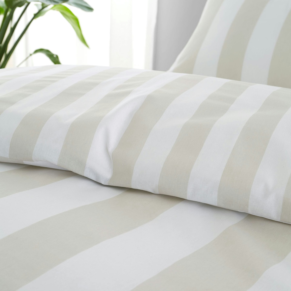image 1 of Catherine Lansfield Cove Stripe Reversible King Duvet Cover Set Natural
