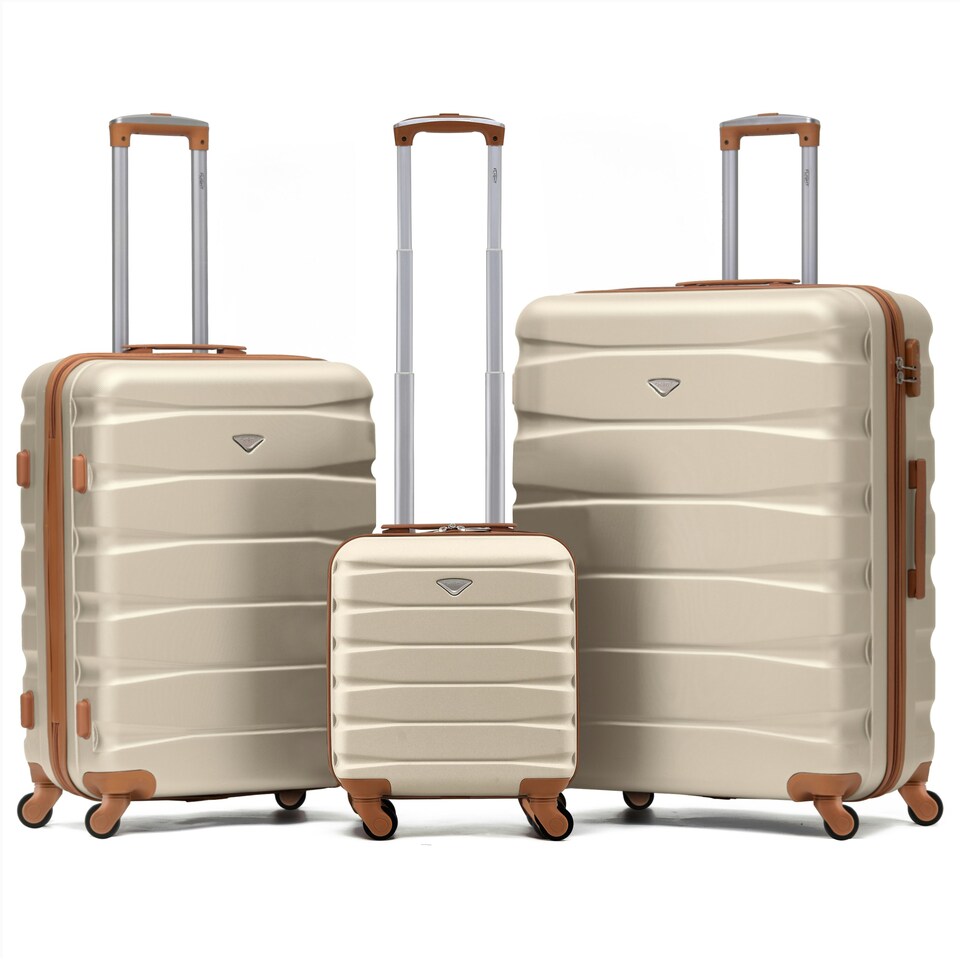 image 1 of Flight Knight Suitcase Sets 3 Piece, Large Suitcase, Extra Large Suitcase, easyJet Cabin Bag 45x36x20cm Underseat Carry On, 100+ Airlines Approved - BA, Ryanair | Cream | Cream | Large