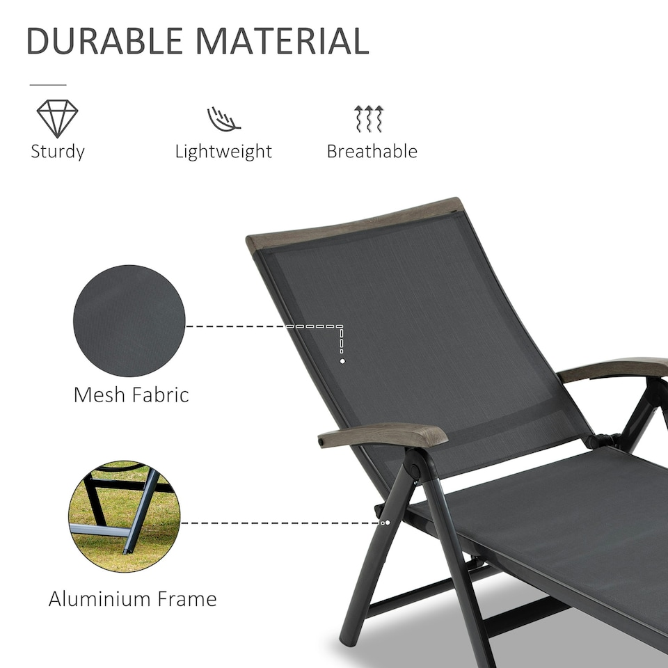 image 1 of Outsunny Outdoor Folding Sun Lounger w/ Adjustable Backrest and Aluminium Grey