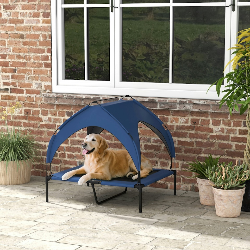 image 1 of PawHut Cooling Raised Dog Bed w/ Breathable Mesh, for M, L Dogs - Dark Blue