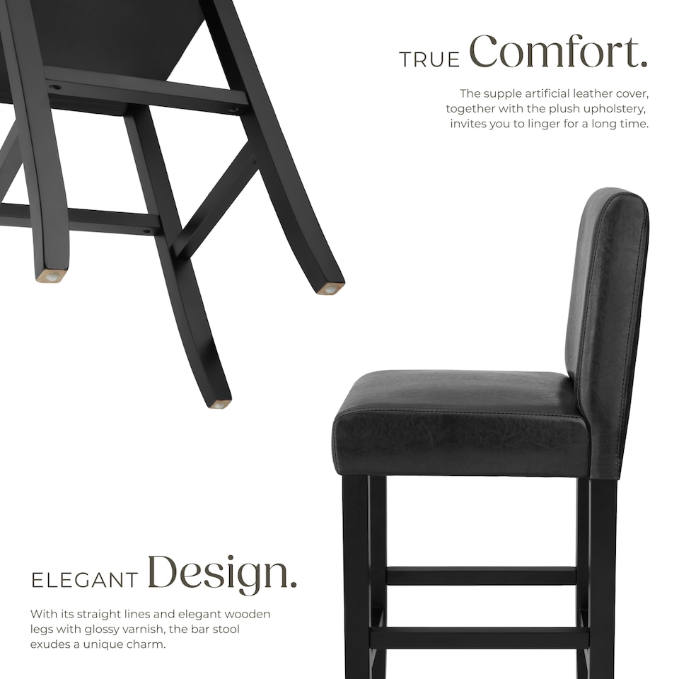 image 1 of Bar Stools with a padded backrest and faux leather cover | Black | black | 41 x 40 x 107 cm | 6