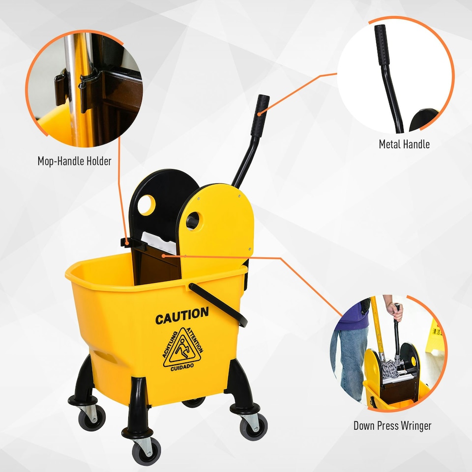 image 1 of HOMCOM Mop Bucket on Wheels with Carry Handle, Wringer for Household Yellow