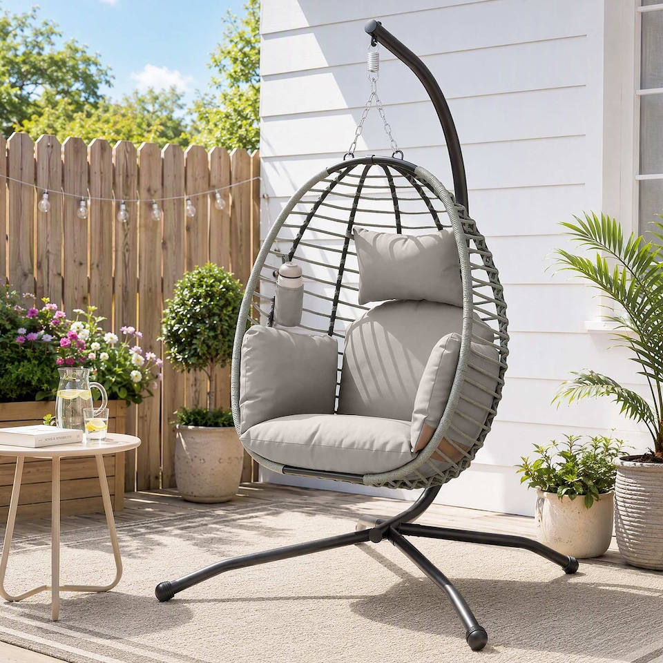 image 1 of Outsunny Hanging Swing Chair w/ Thick Cushion, Hanging Chair, Grey