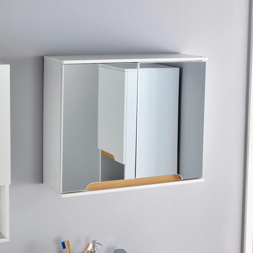 image 1 of Bathroom Cabinet Wall Mounted Mirrored Vanity Storage Organiser | White