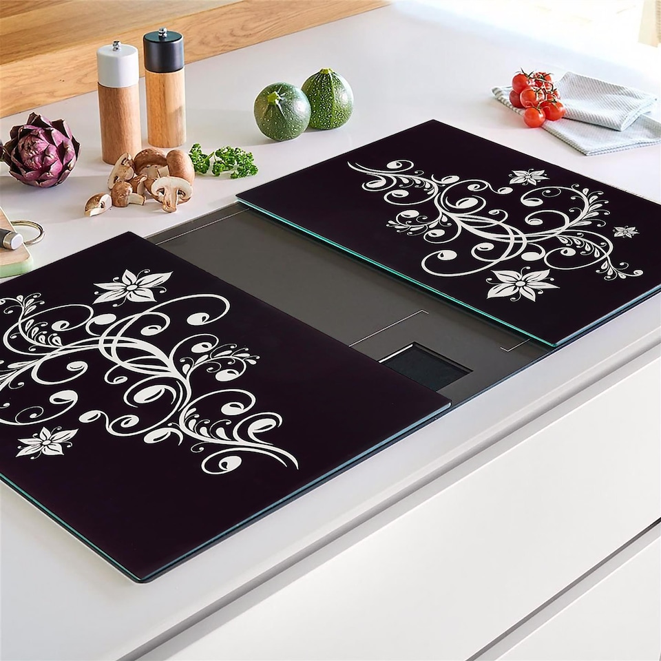 image 1 of GEEZY Glass Chopping Boards Set of 2 Floral Design Heat Resistant Worktop Protectors