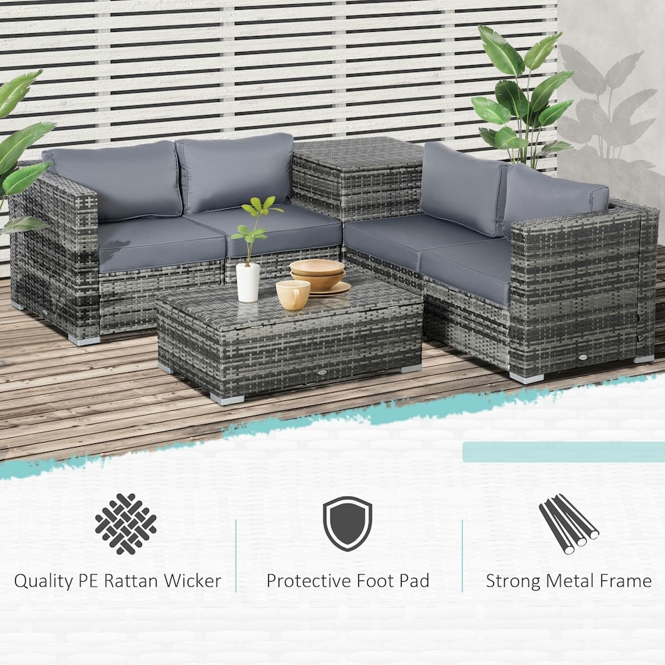 image 1 of Outsunny 6Pcs Rattan Sofa Set Garden Sectional Garden Wicker Furniture Cushion