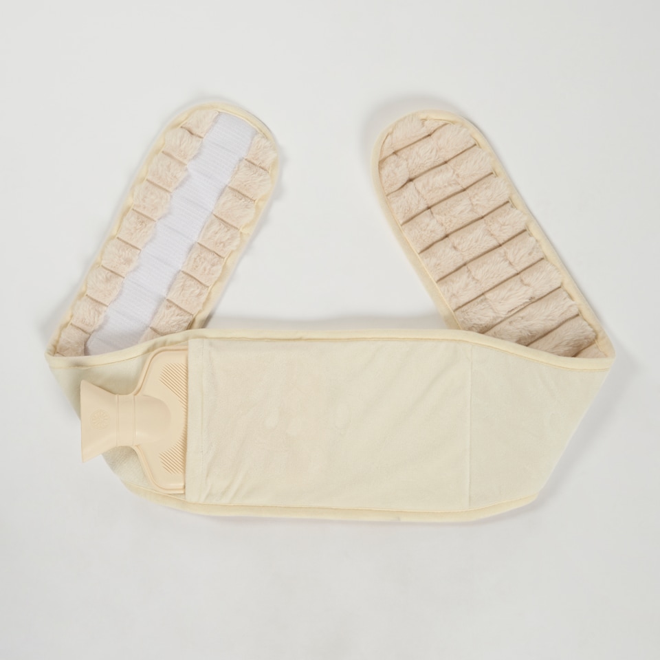 image 1 of OHS Ribbed Fleece Hot Water Bottle Belt Adjustable Heating Wrap | Cream