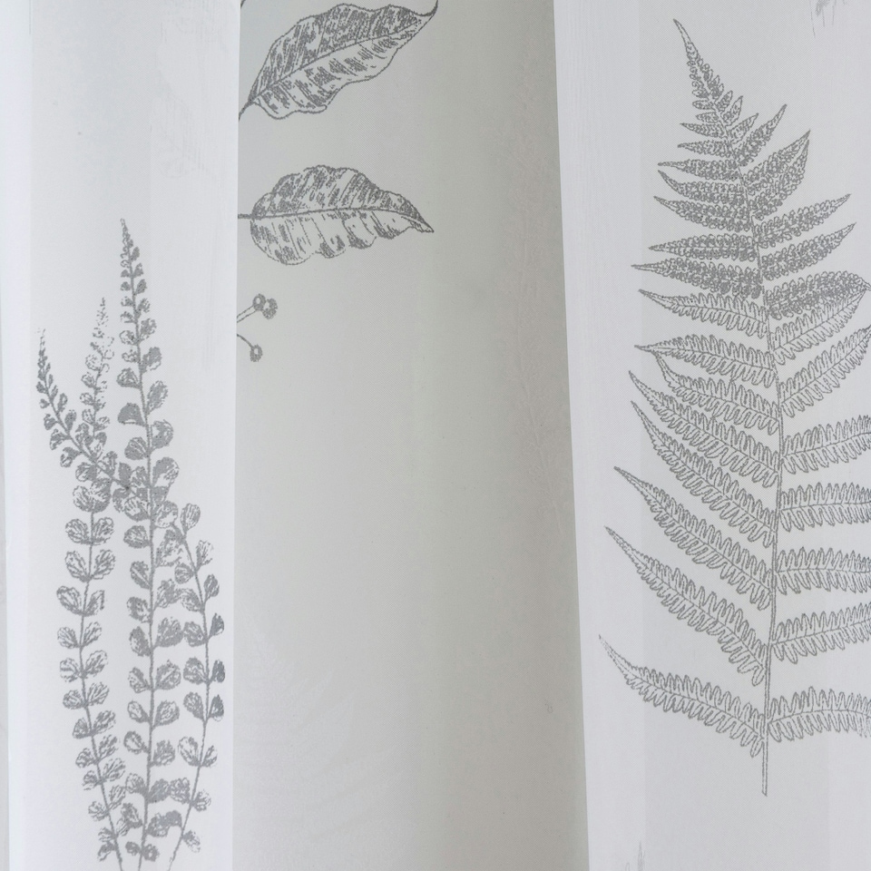 image 1 of Pair of Bracken Grey Leaf Print Voile Panels 183 cm (72 inch) Rod Pocket Panels for Bedroom and Living Room