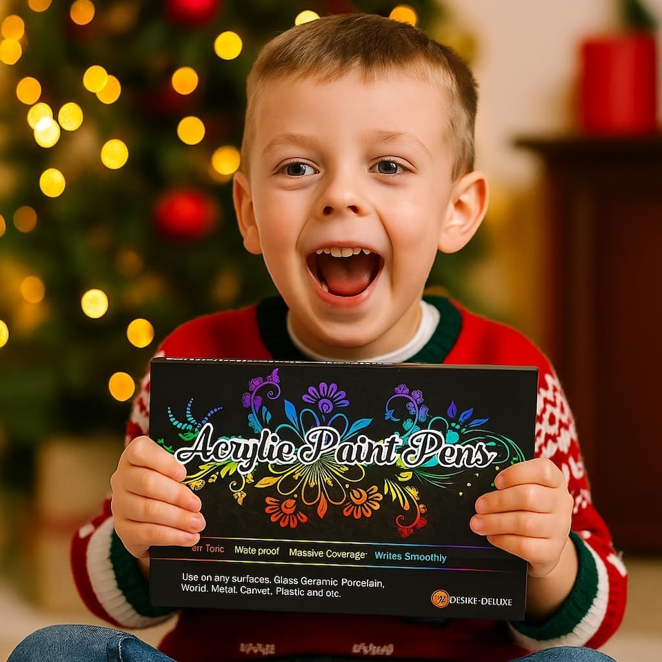 image 1 of Desire Deluxe Acrylic Paint Pens for Rock Painting, Stone, Ceramic, Glass, Wood, Canvas – Set of 12 Non Toxic Water Based Markers - Great Artists Painting Supplies