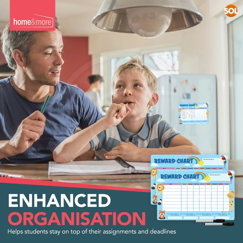 image 1 of SOL 2pk A4 Reward Chart, 28.6cm x 22cm Magnetic Chore Chart for Kids, Reusable