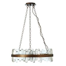Interiors by Premier Acrylic Chandelier with Copper Band, Contemporary Acrylic and Iron Ceiling Light, Copper Round Chandelier Gold
