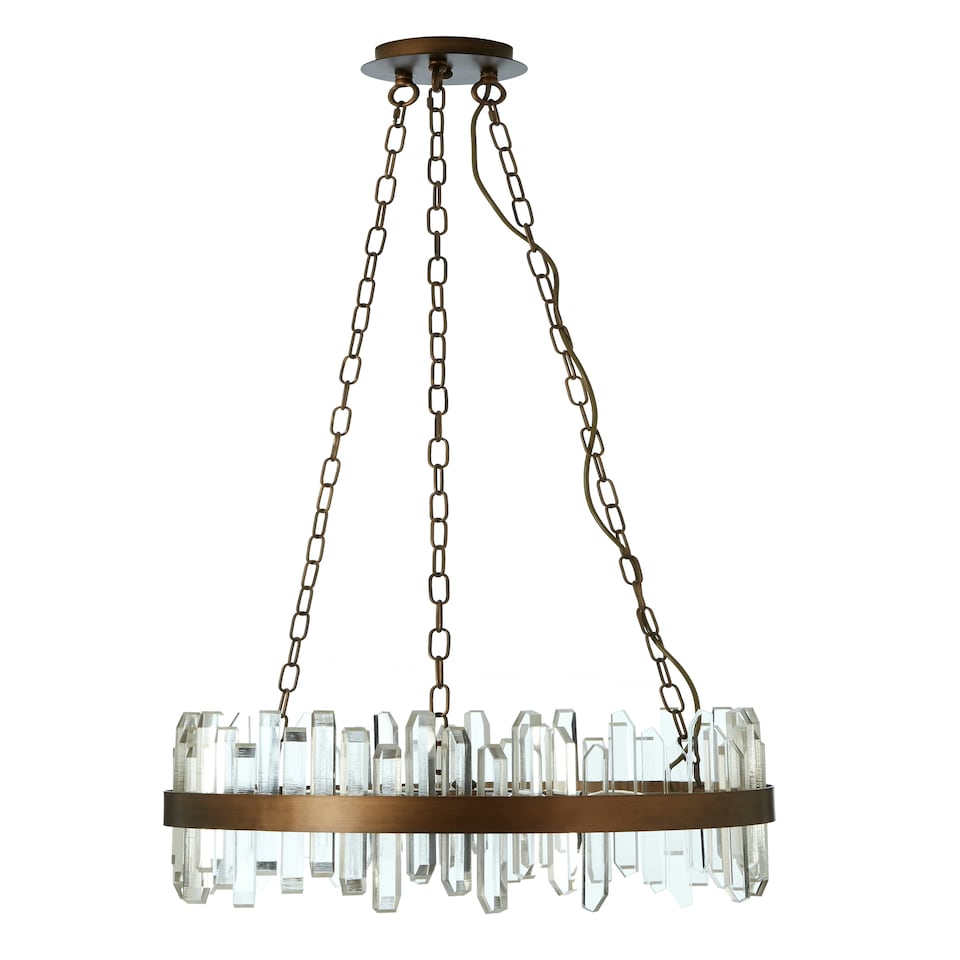 image 1 of Interiors by Premier Acrylic Chandelier with Copper Band, Contemporary Acrylic and Iron Ceiling Light, Copper Round Chandelier Gold