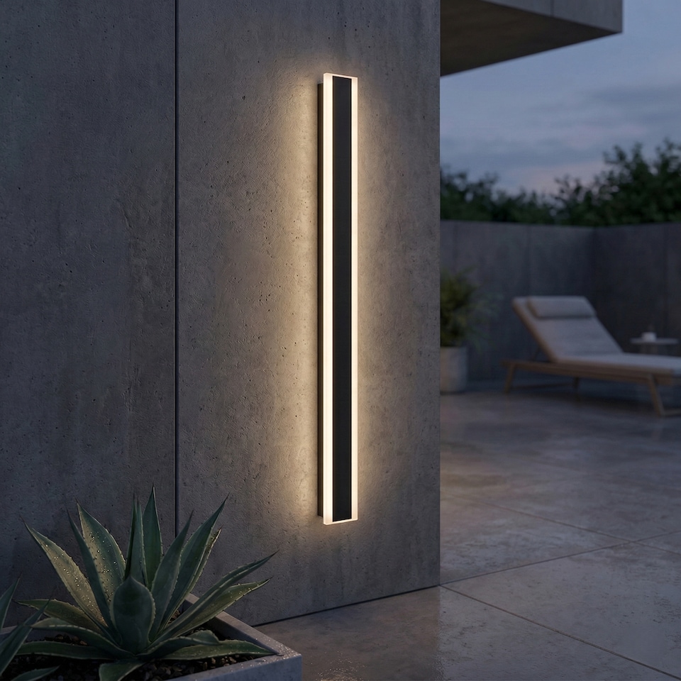 image 1 of Ener-J Outdoor LED Wall Light 100cm Black 24W Warm White IP65 Linear Bar