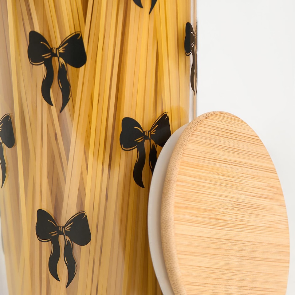 image 1 of OHS Bows Food Container Airtight Bamboo Lid Kitchen Storage Jar | Clear | Black - T | Tall